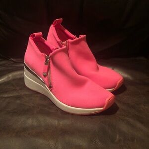 DKNY Hot Pink Wedge Sneakers, Women's Size 6 Light tread wear Zippered